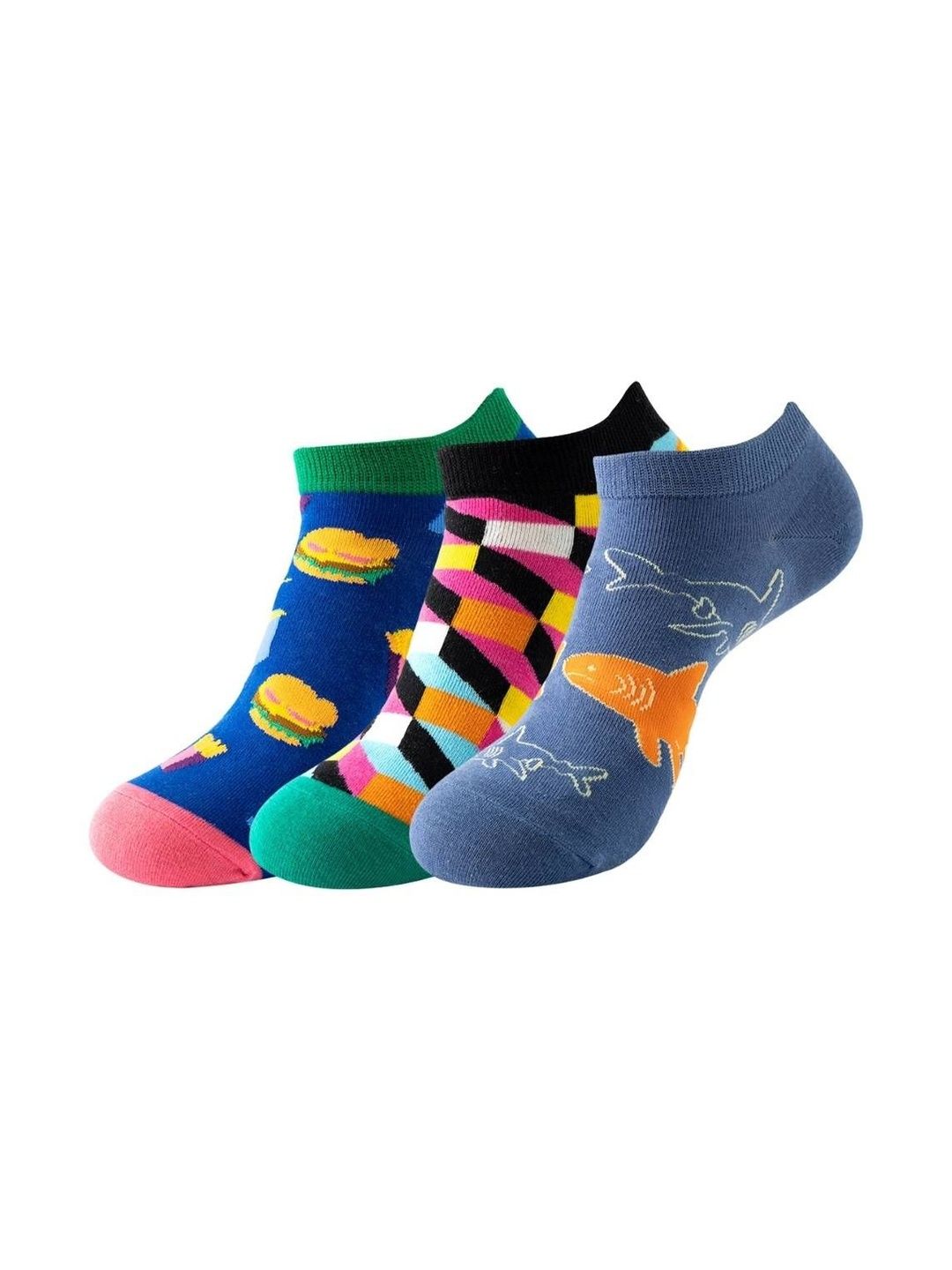 The Tie Hub Unisex Pack of 3 Patterned Pure Cotton Ankle Length Socks