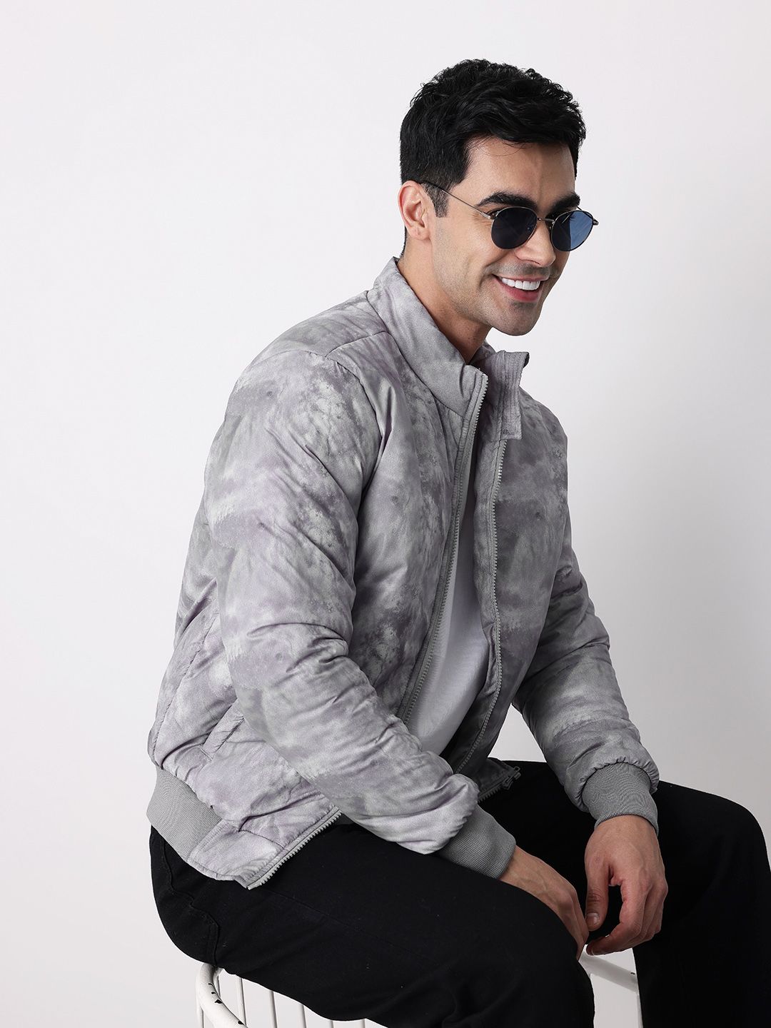 Mast & Harbour Abstract Printed Padded Bomber Jacket