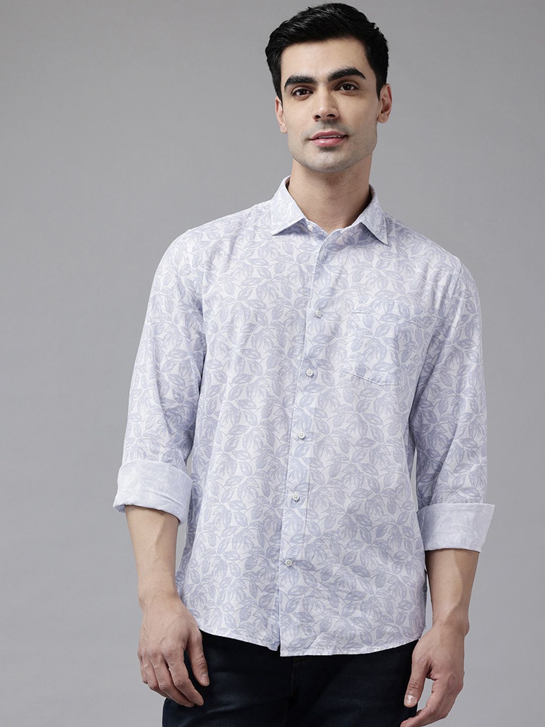 Blackberrys Floral Printed Spread Collar Slim Fit Pure Cotton Shirt