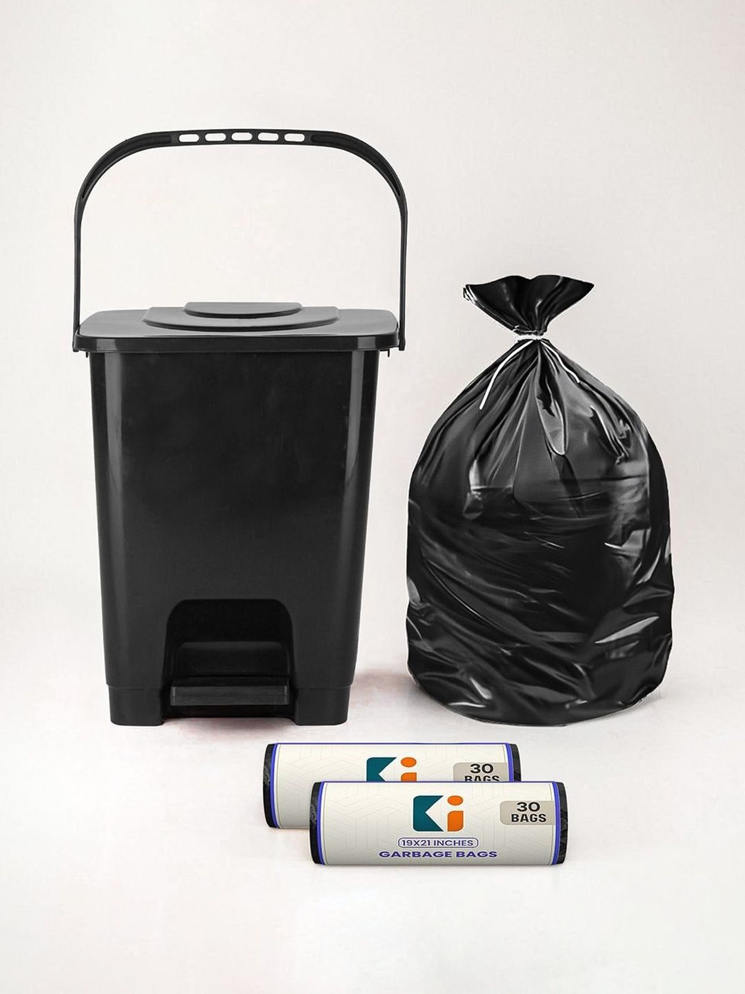 Kuber Industries Black Square Pedal Dustbin With 2 Roll-10L