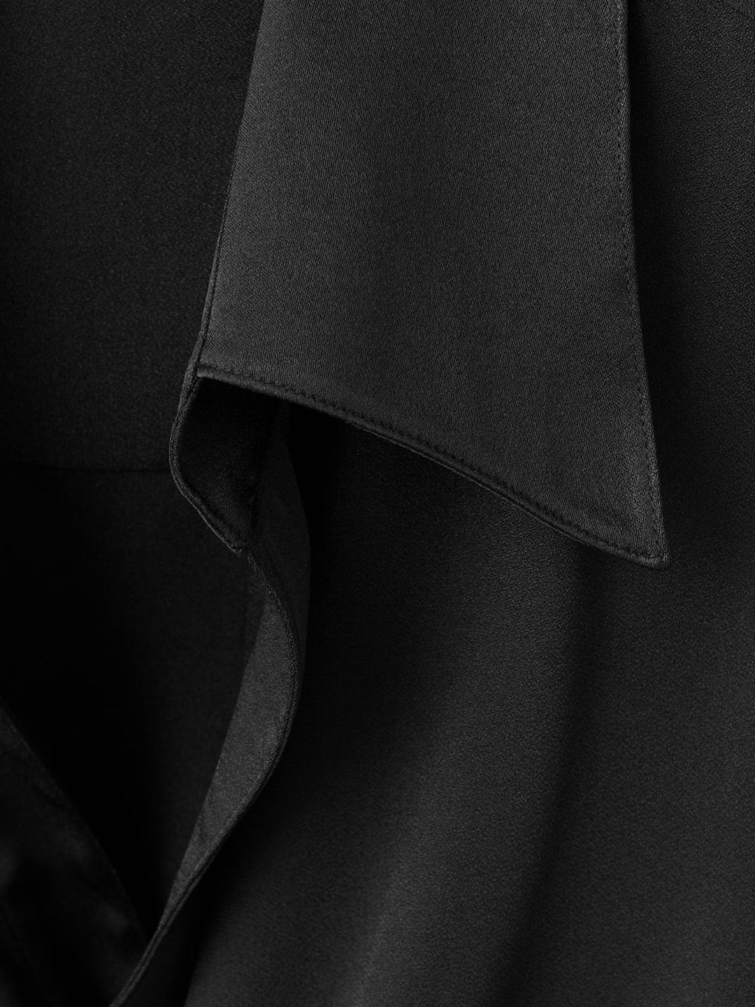 Spread Collar Tie-Up Wrap Satin Casual Shirt