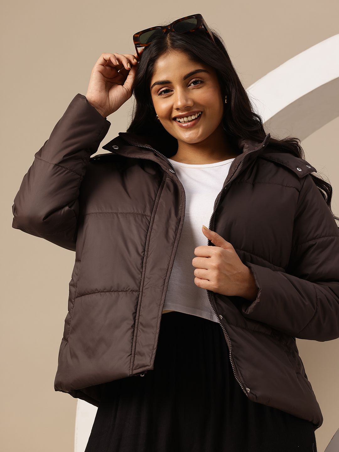 Buy Sztori Plus Size Hooded Puffer Jacket with Faux Fur Detail