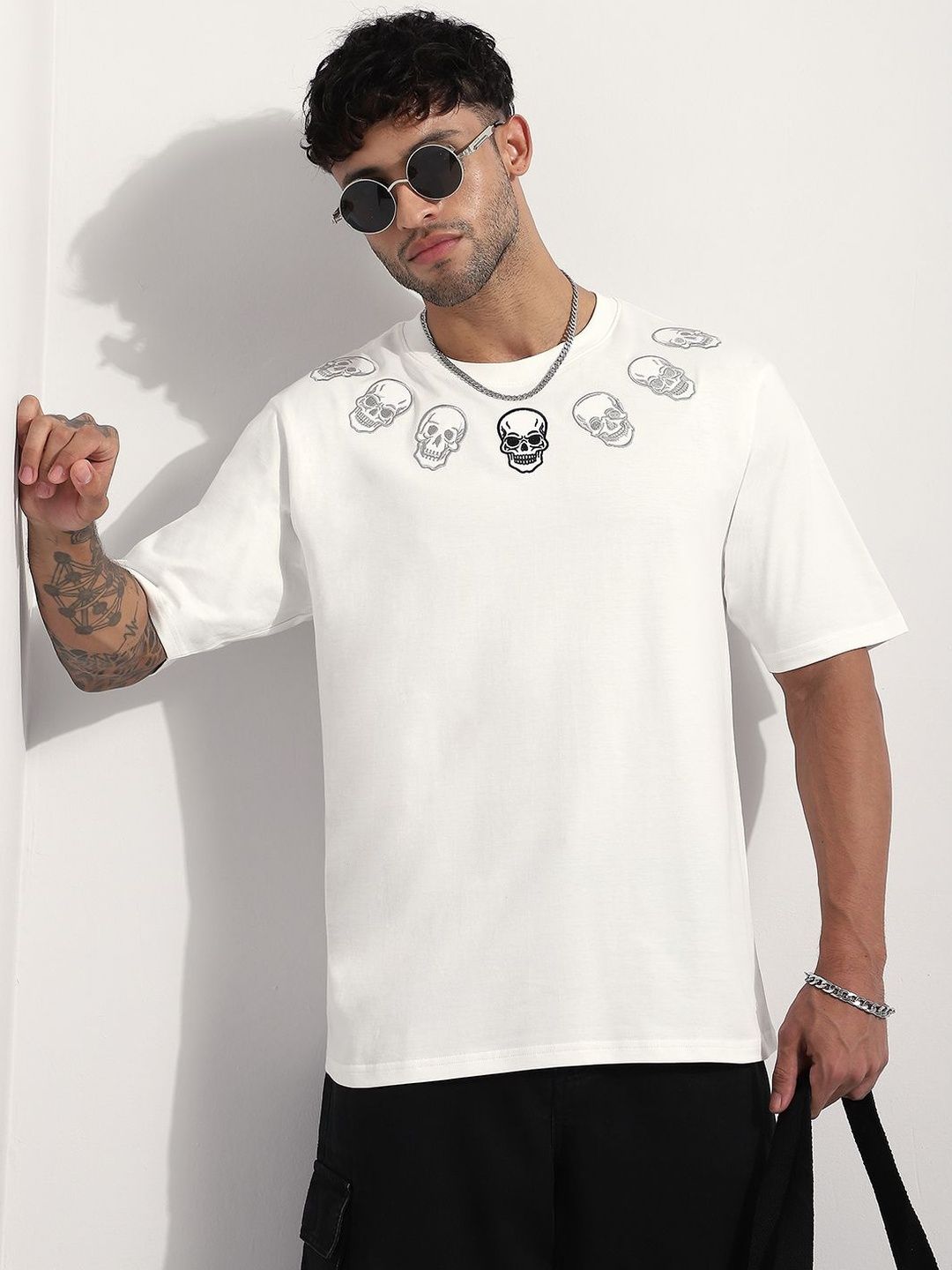 Difference of Opinion Men Embroidered Round Neck Oversized T-shirt