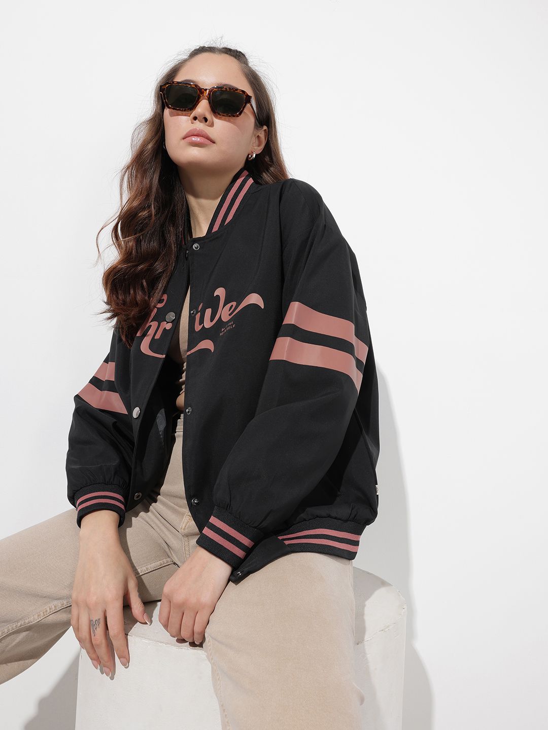 The Roadster Life Co. Typography Printed Varsity Jacket