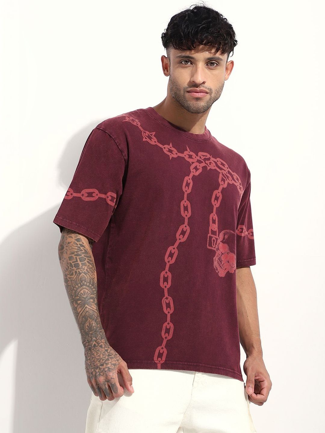 Difference of Opinion Men Printed Round Neck Oversized T-shirt
