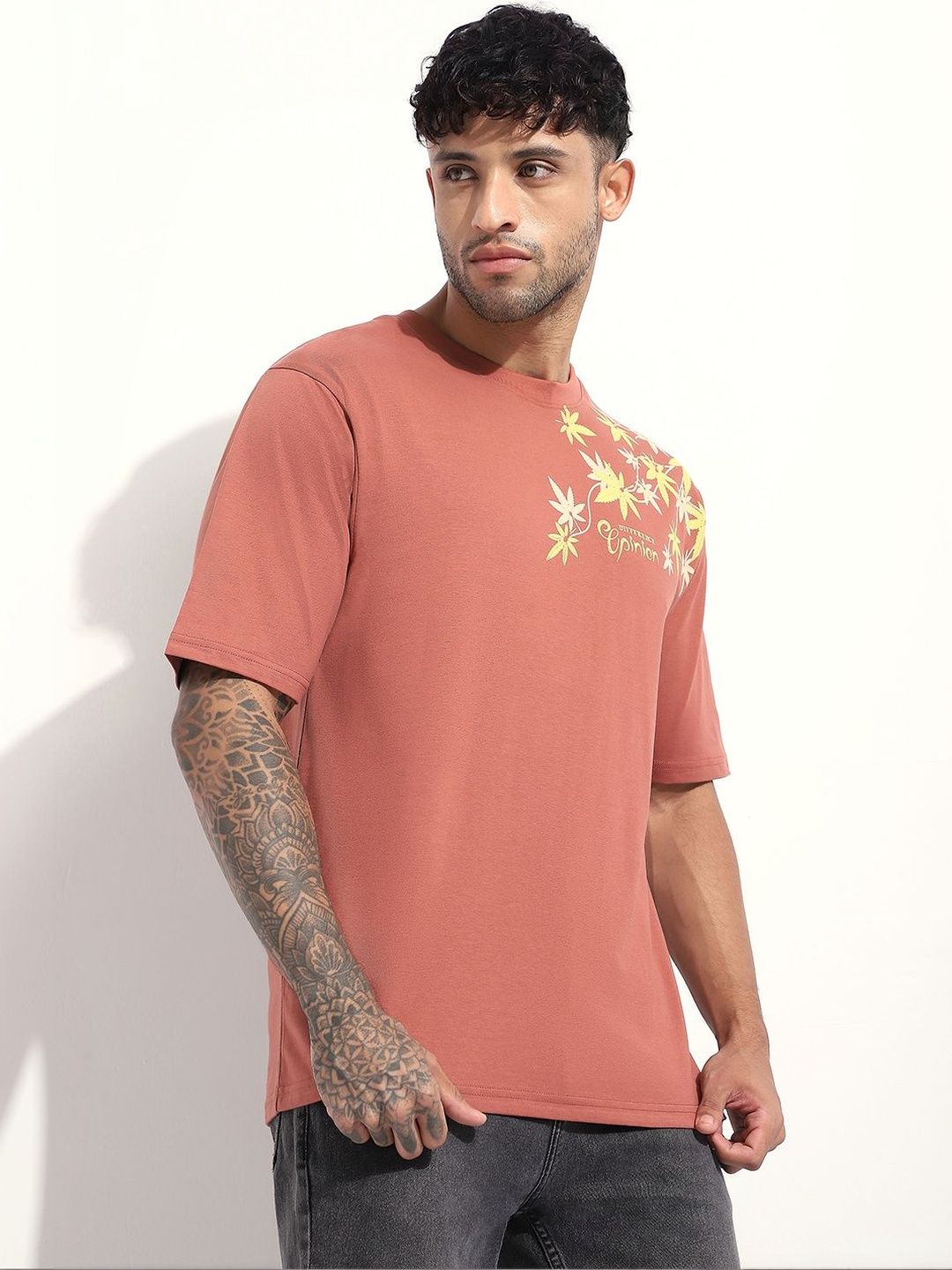 Difference of Opinion Men Embroidered Round Neck Oversized T-shirt