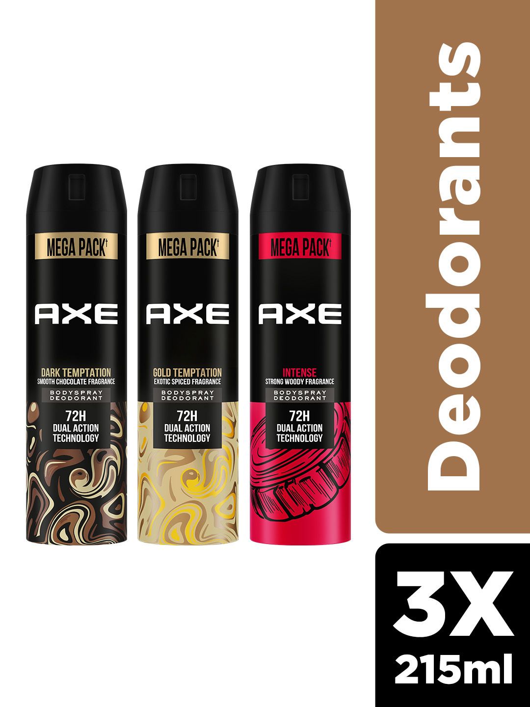 AXE Men Set of 3 Deodorant Spray 215ml each - Gold Temptation + Dark Temptation + Intense