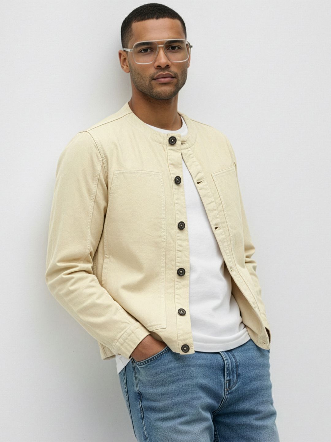ether Collarless Denim Jacket