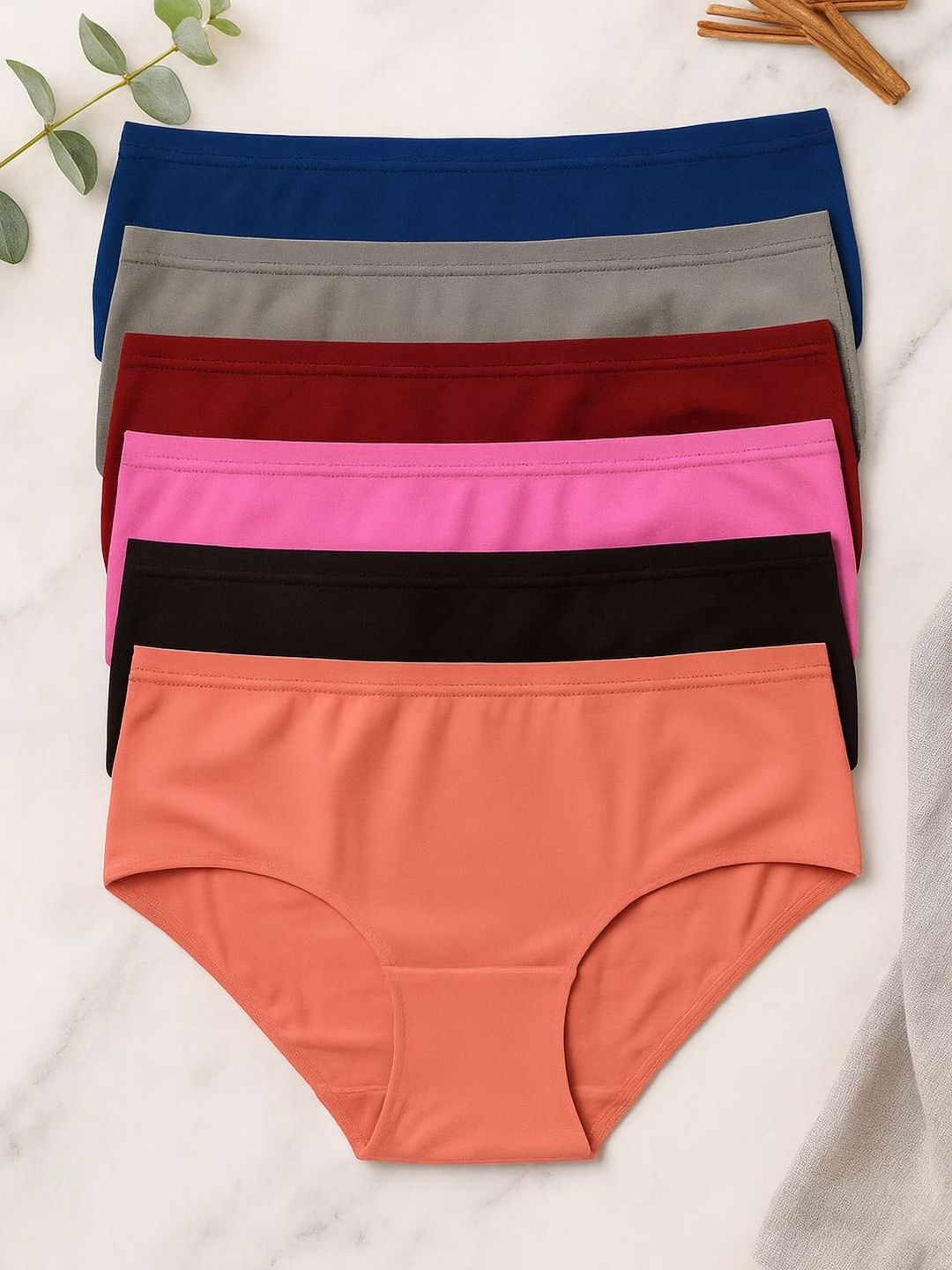 FiveFlag Women Pack of 6 Solid Slip Briefs