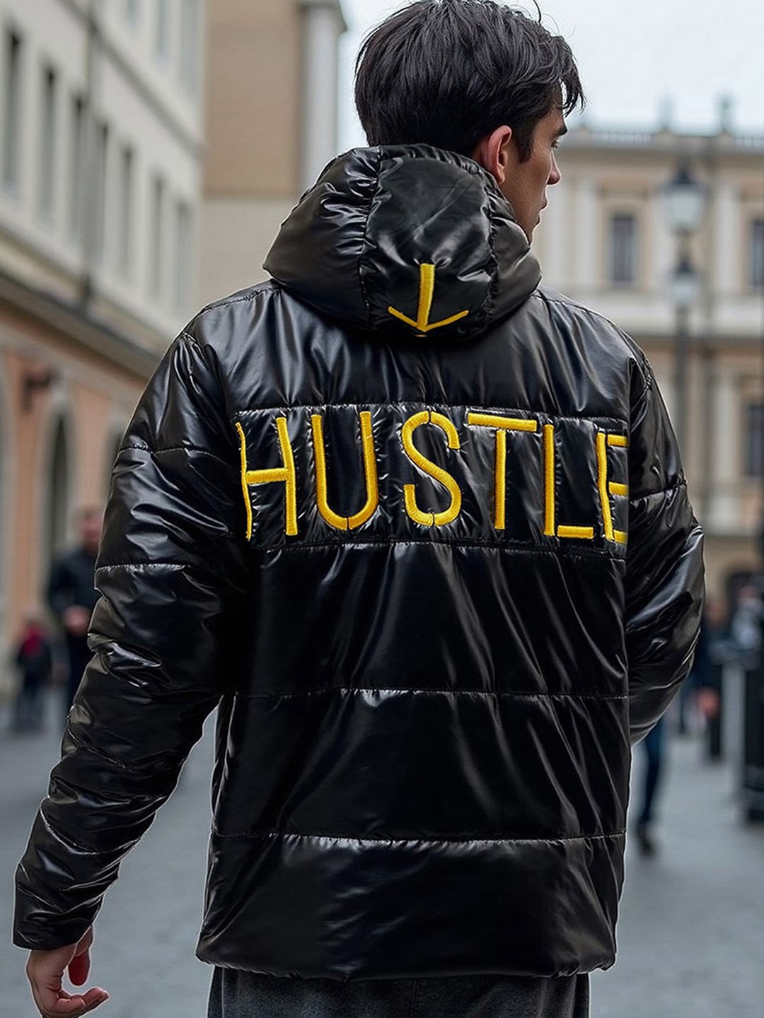 Bewakoof Shine Hustle Typography Printed Oversized Jacket