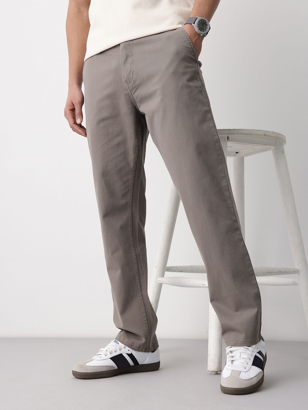 Mast & Harbour Men Flat-Front Casual Trousers