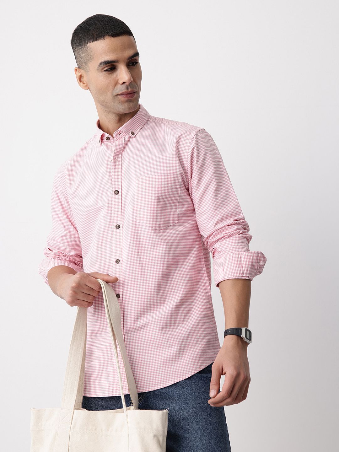 Mast & Harbour Gingham Checked Pure Cotton Casual Shirt