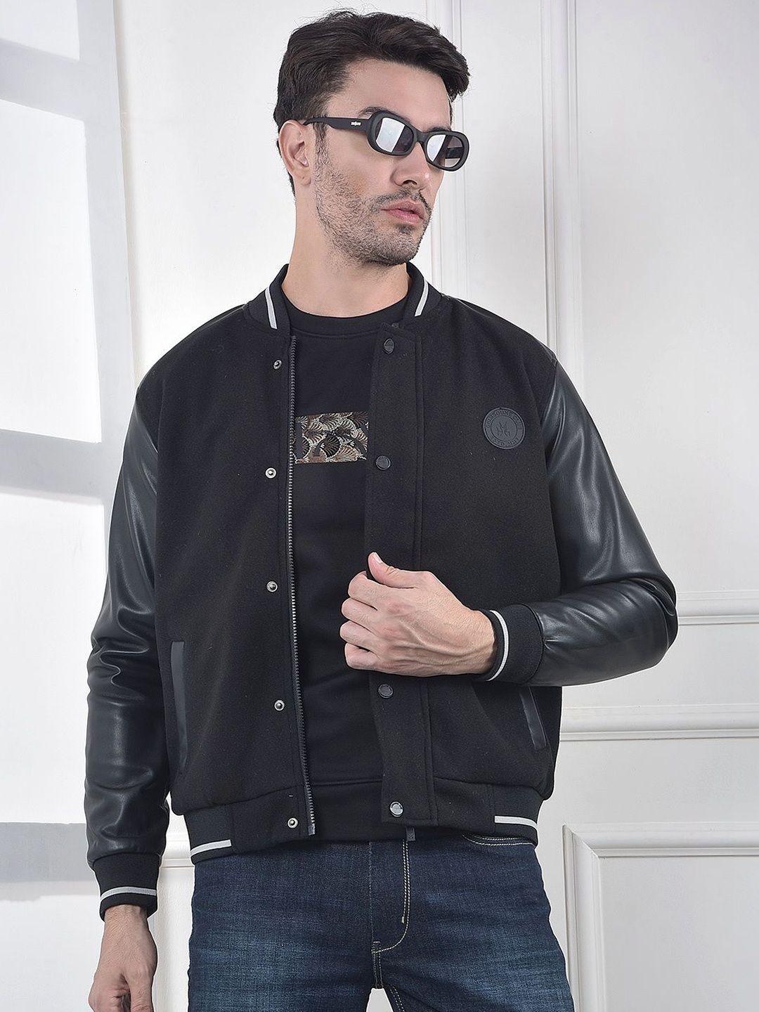Crimsoune Club Men Brand Logo Colourblocked Varsity Jacket