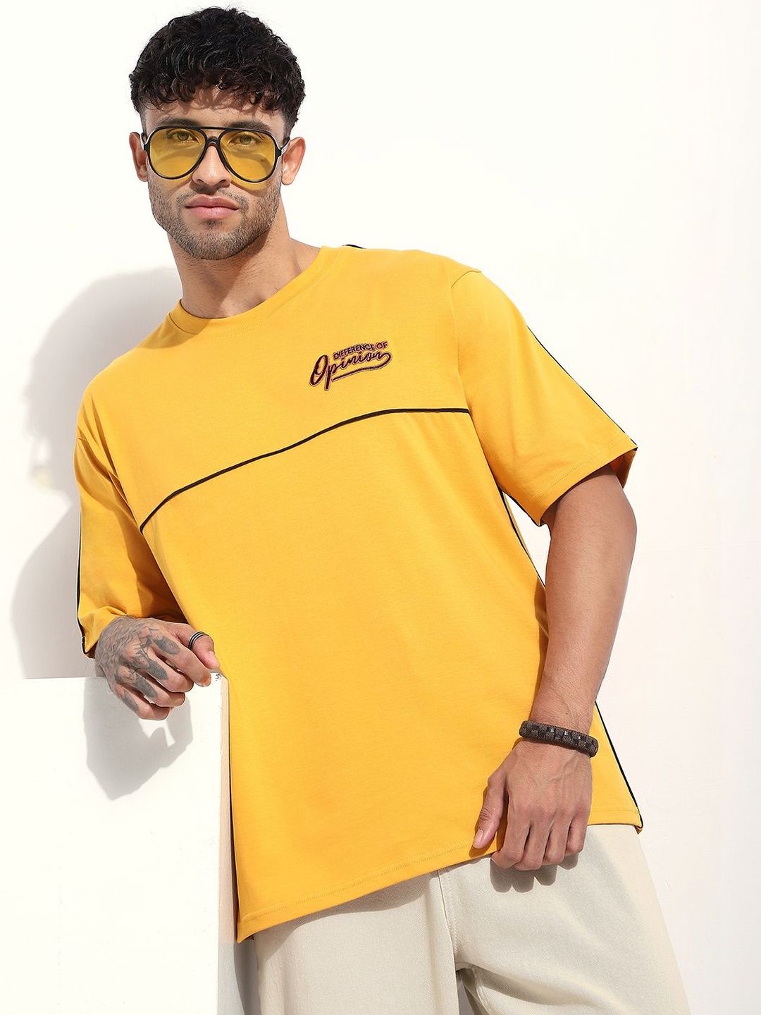 Difference of Opinion Men Embroidered Round Neck Oversized T-shirt