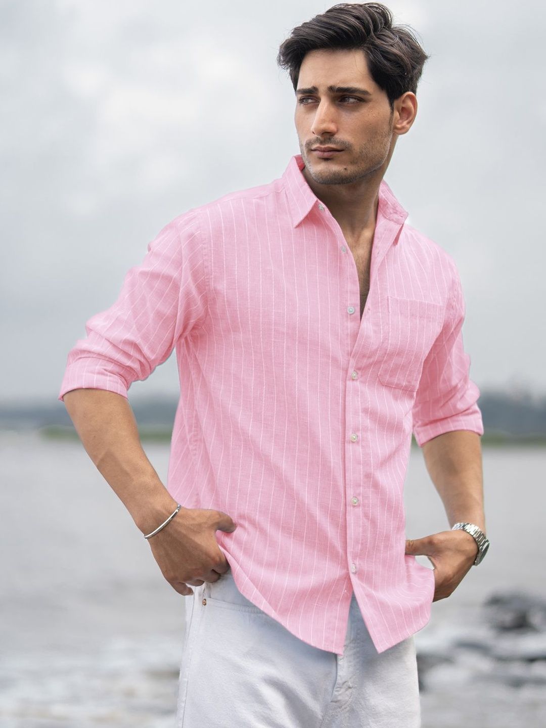 Powerlook Lightweight Cotton Striped Polyester Long Sleeves Shirt