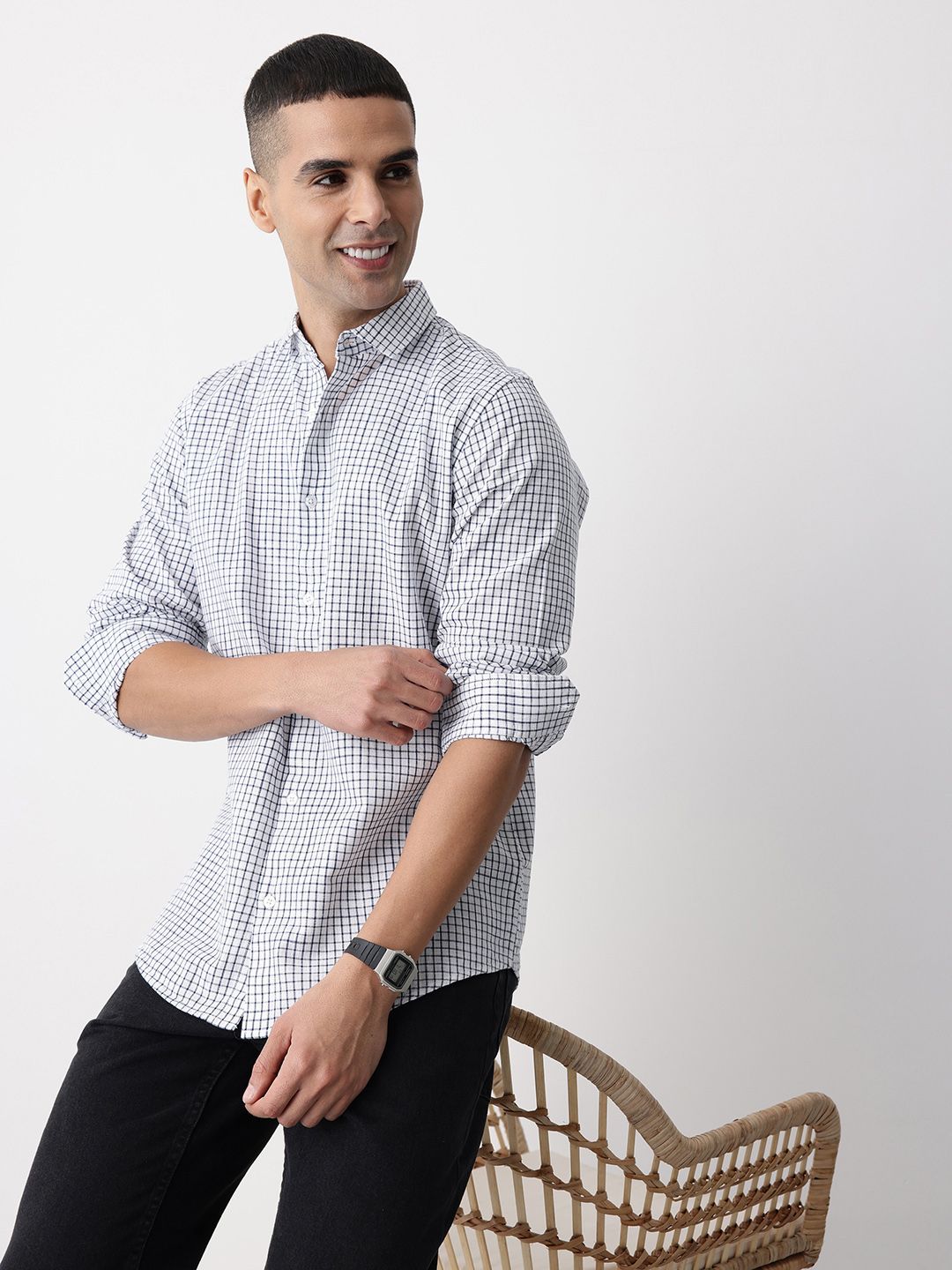 Mast & Harbour Cotton Linen Checked Casual Shirt