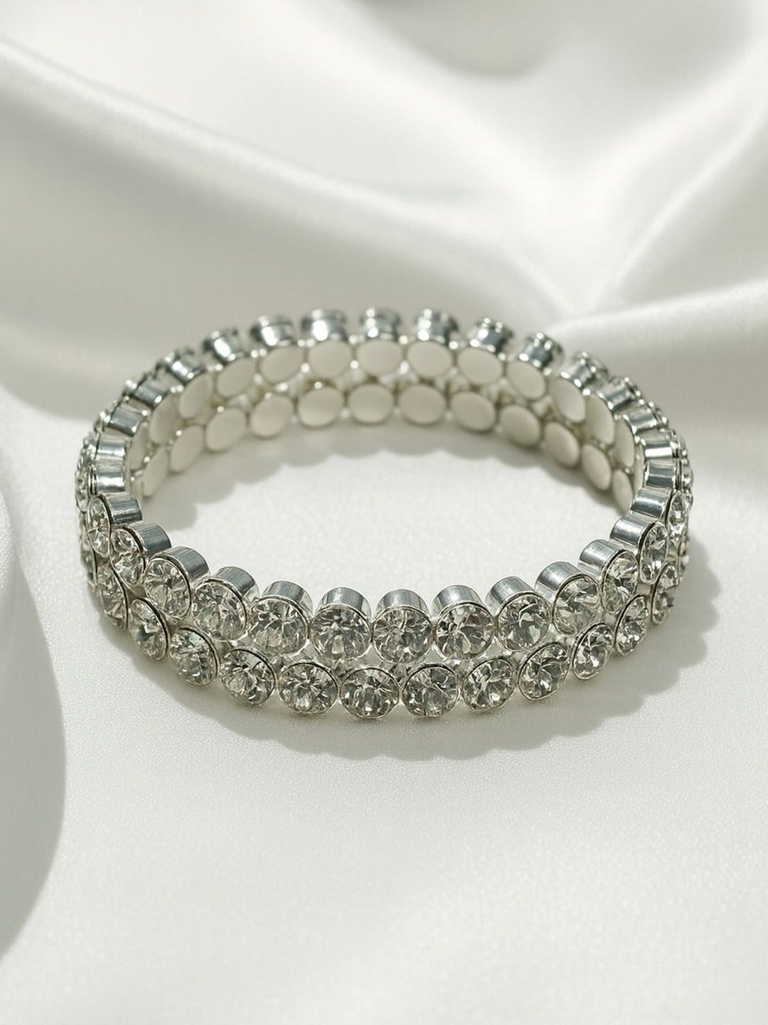Nui Silver-Plated Artificial Stones Studded Wraparound Bracelet