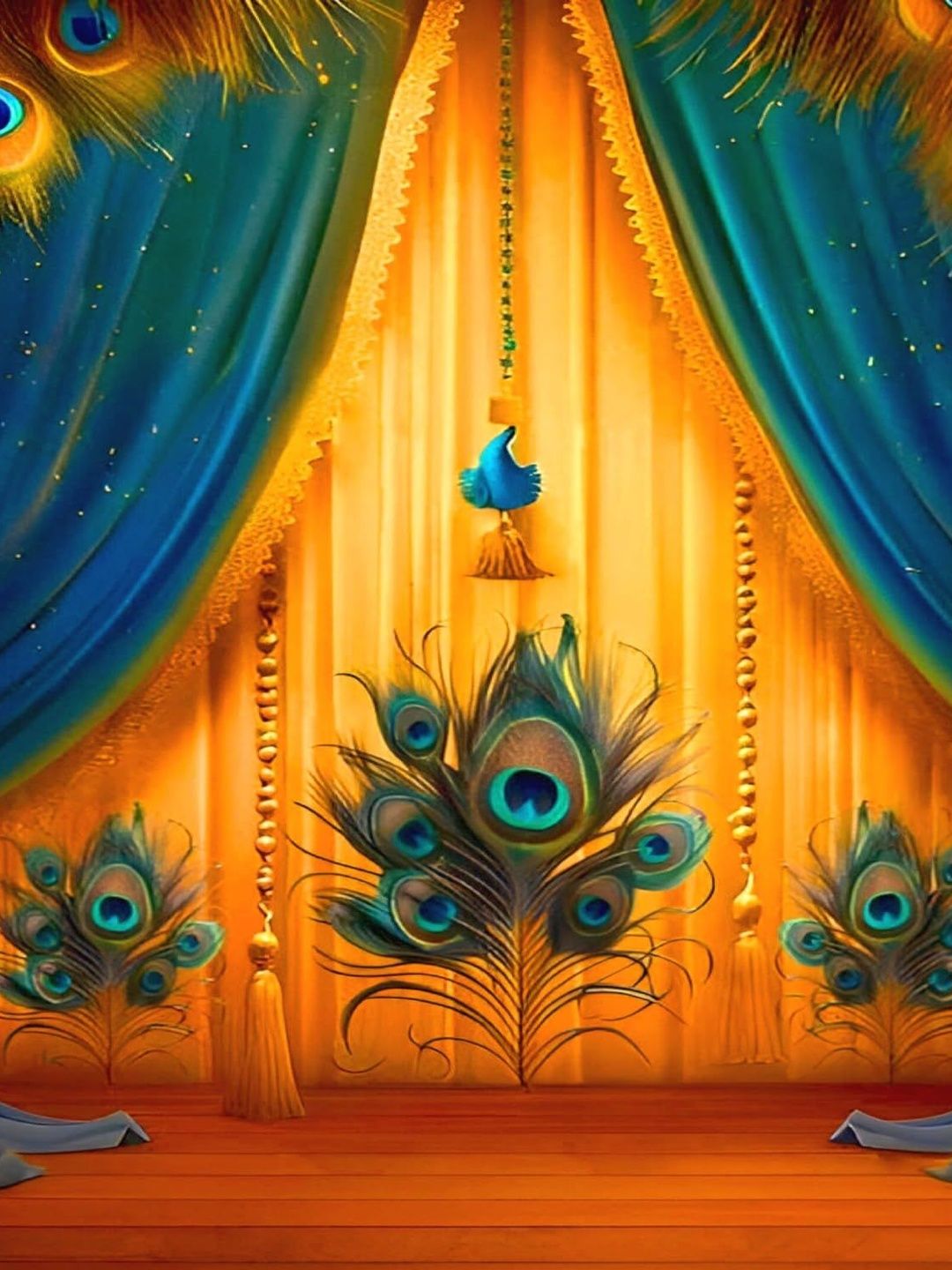 Backdropon Blue Peacock Feathers Decoration Design Rectangular Backdrop Festive Decor