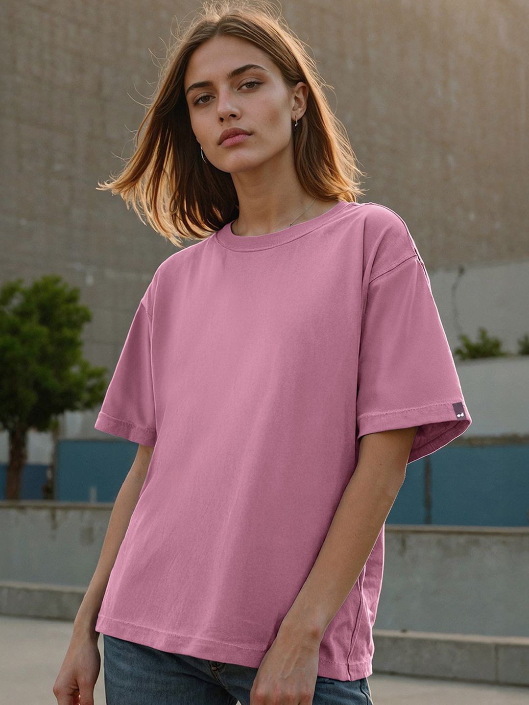Bewakoof Purple Pure Cotton Drop Shoulder Sleeves Oversized T-shirt
