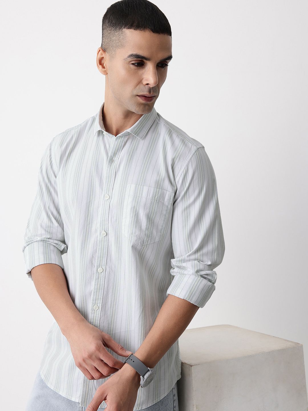 Mast & Harbour Striped Pure Cotton Casual Shirt