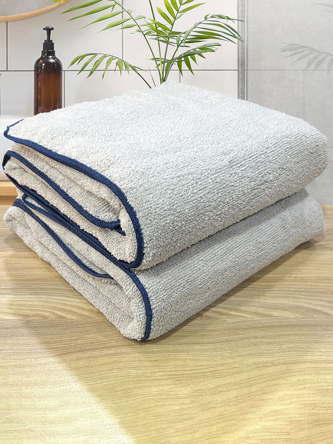 LABHAM Grey & Blue 2 Pieces Cotton 450 GSM Ultra Absorbant Bath Towel