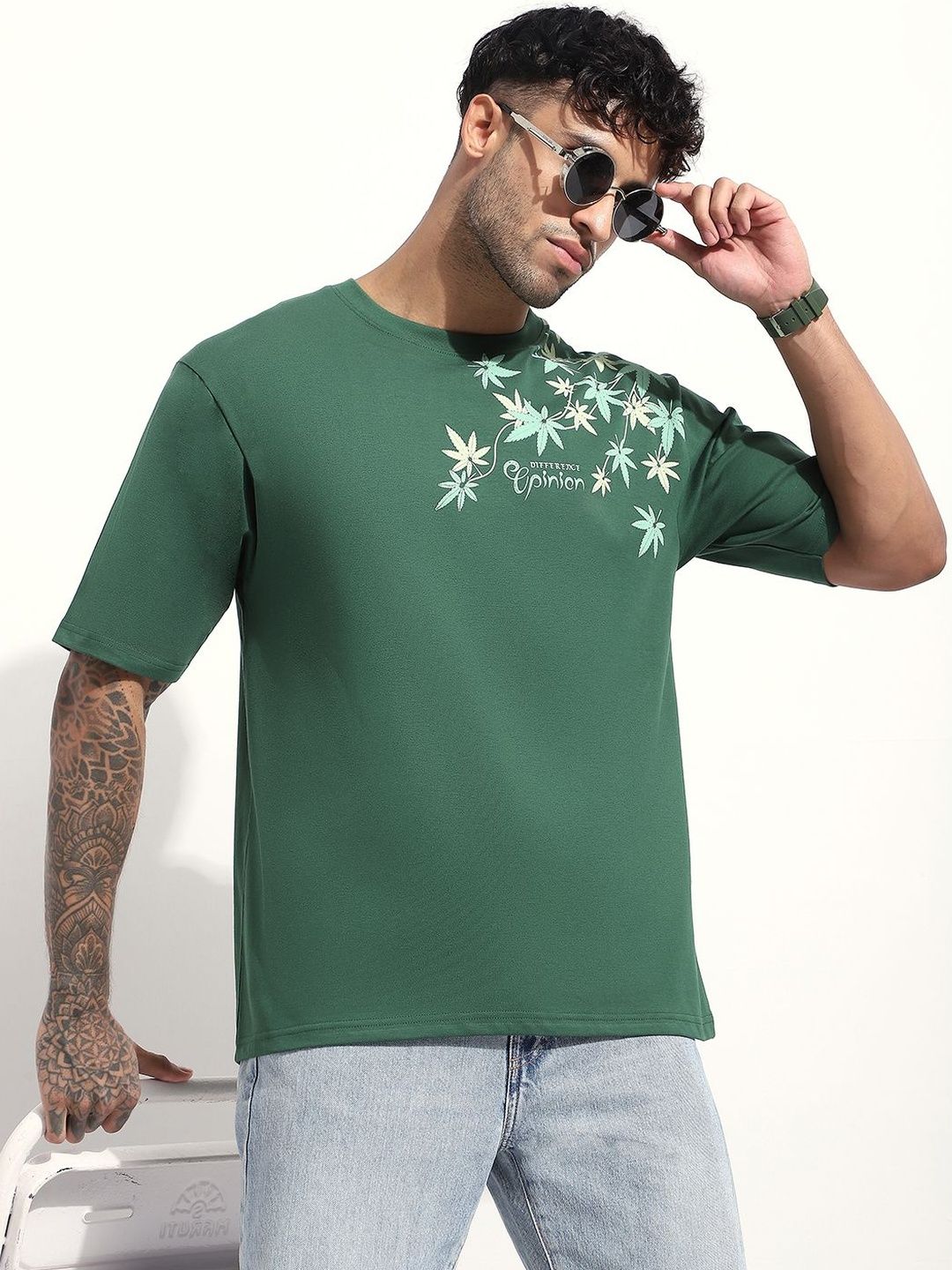 Difference of Opinion Men Embroidered Round Neck Oversized T-shirt