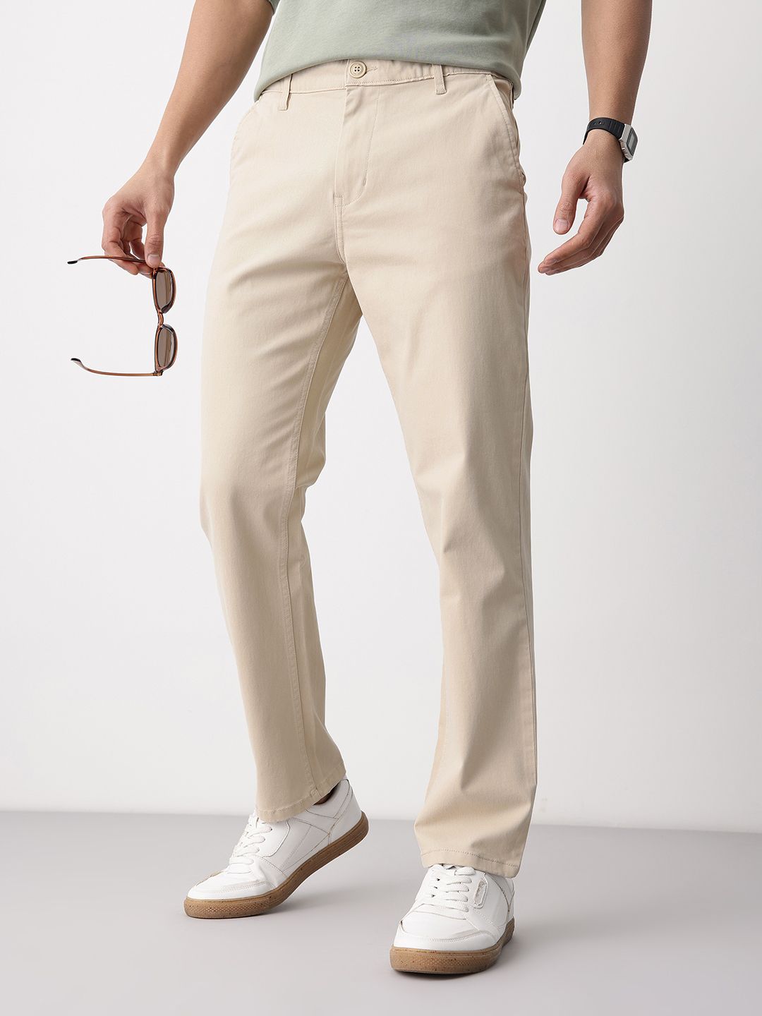 Mast & Harbour Men Flat-Front Casual Trousers
