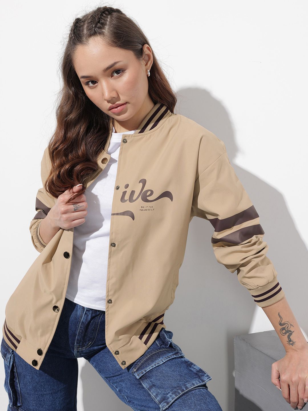 The Roadster Life Co. Typography Printed Varsity Jacket
