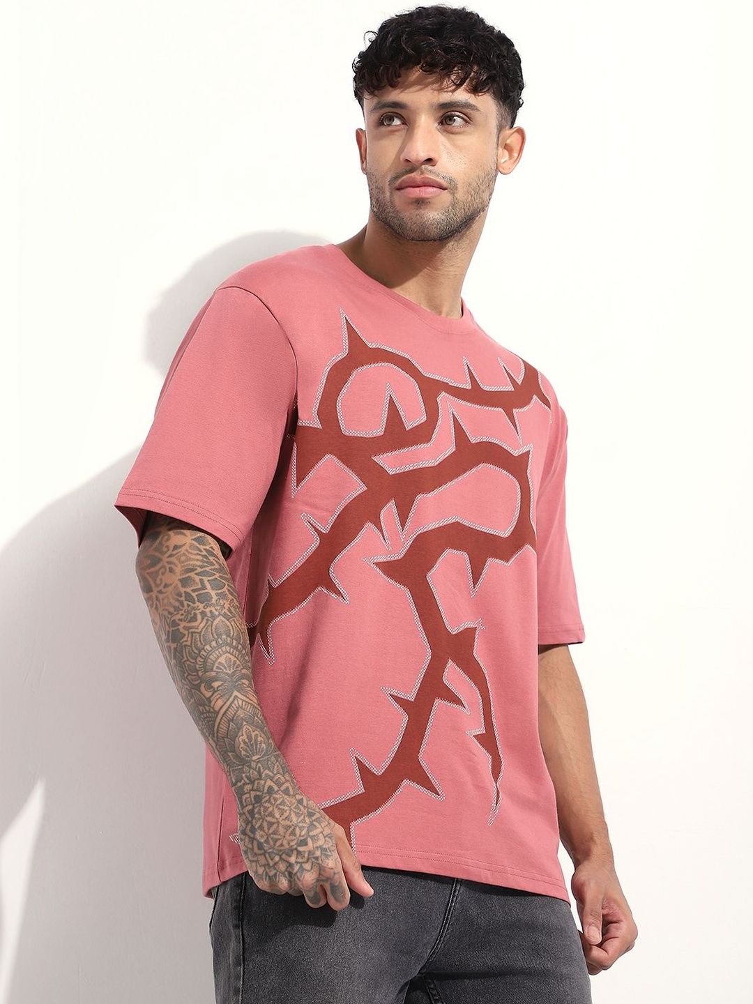 Difference of Opinion Men Printed Round Neck Oversized T-shirt