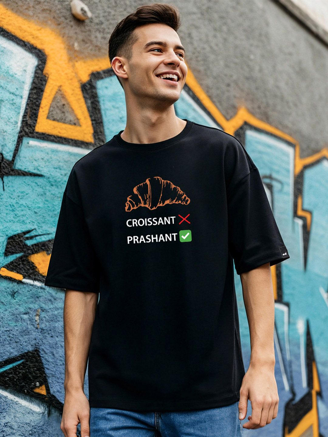 Bewakoof Men's Black Prashant Graphic Printed Oversized T-shirt