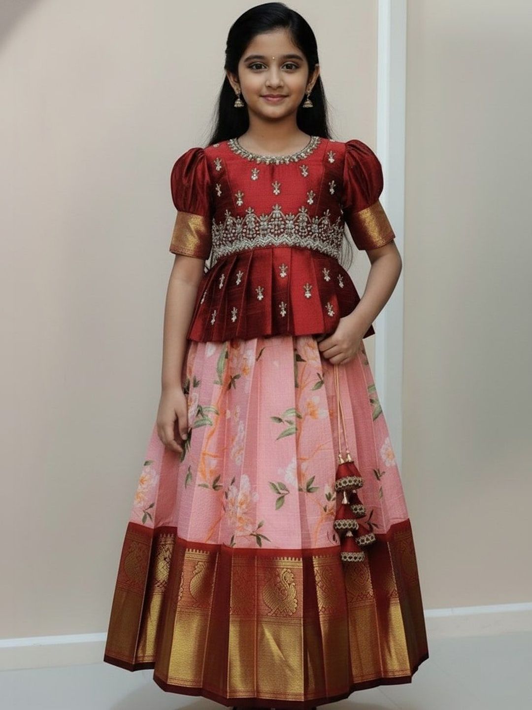 Wommaniya Impex Girls Embellished Ready to Wear Lehenga &