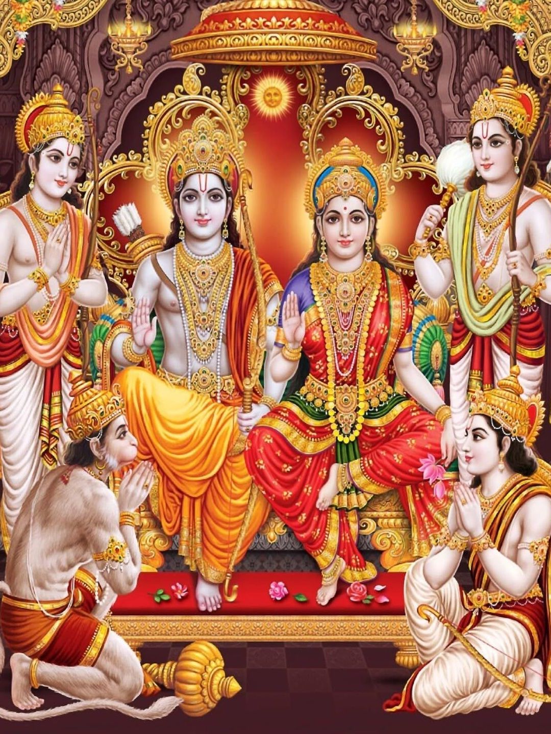 Backdropon Yellow Printed Lord Shree Ram Darbar Backdrop
