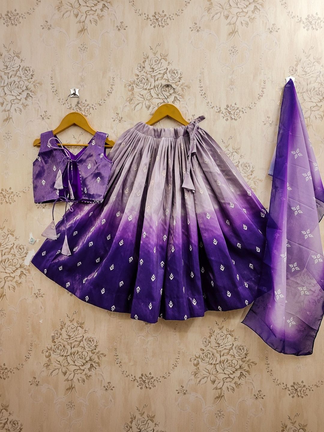 Sangria Girls Ombre Printed Lehenga Choli Set With Dupatta