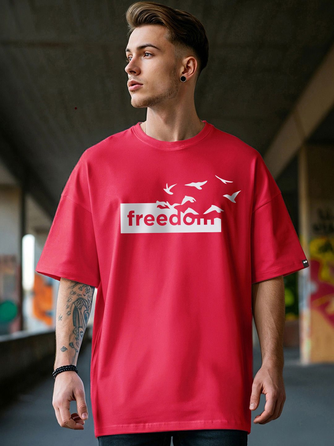 Bewakoof Men Typography Printed Round Neck Cotton Oversized T-shirt