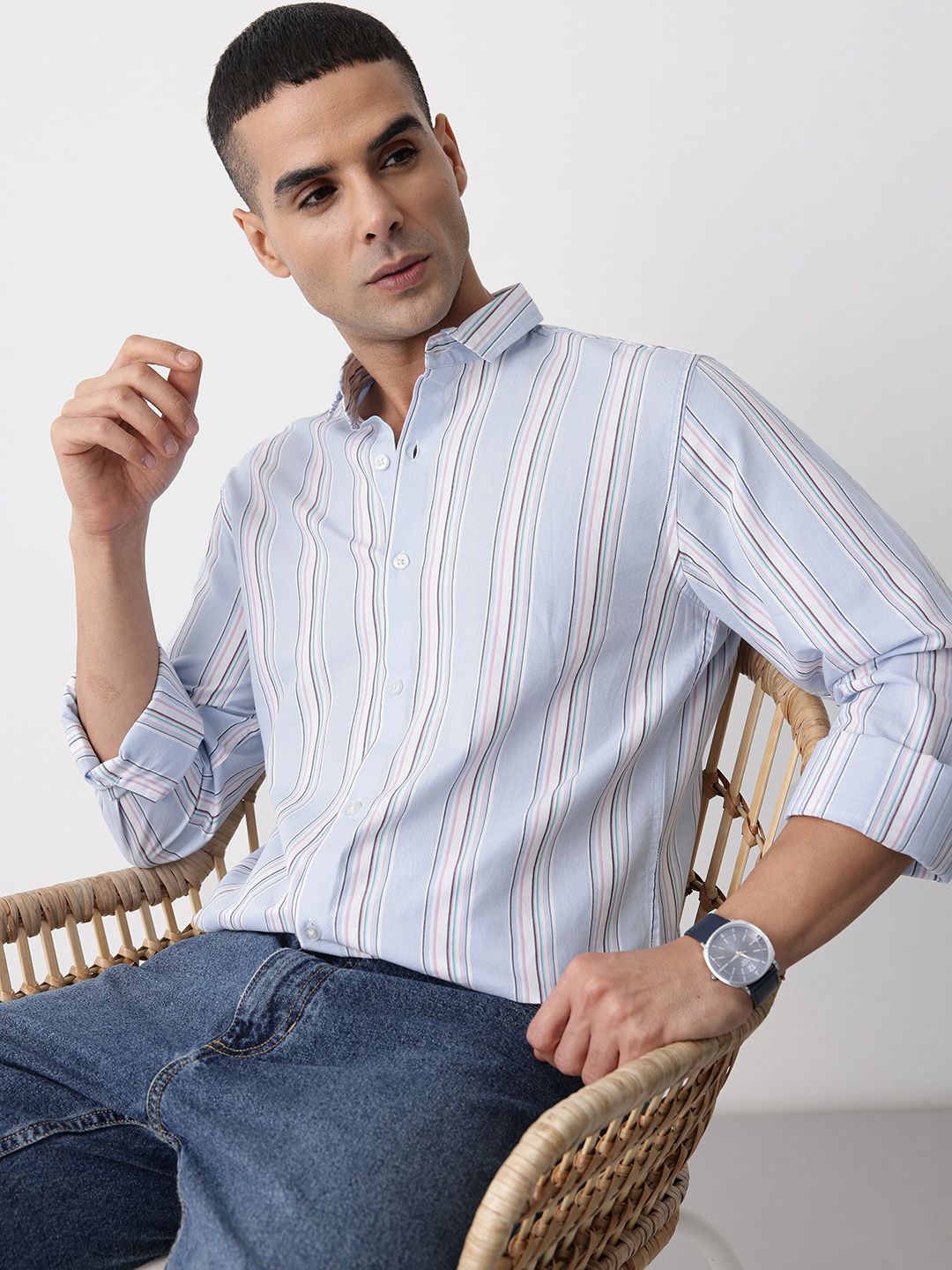 Mast & Harbour Multi Striped Pure Cotton Casual Shirt
