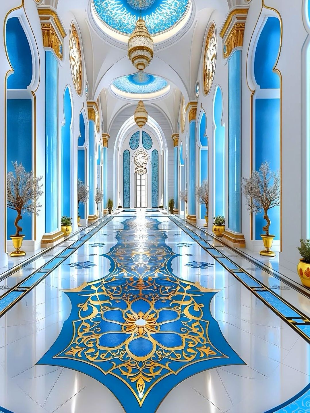 Backdropon Blue Interior Palace Architecture Vintage Art Designed Backdrop Festive Decor