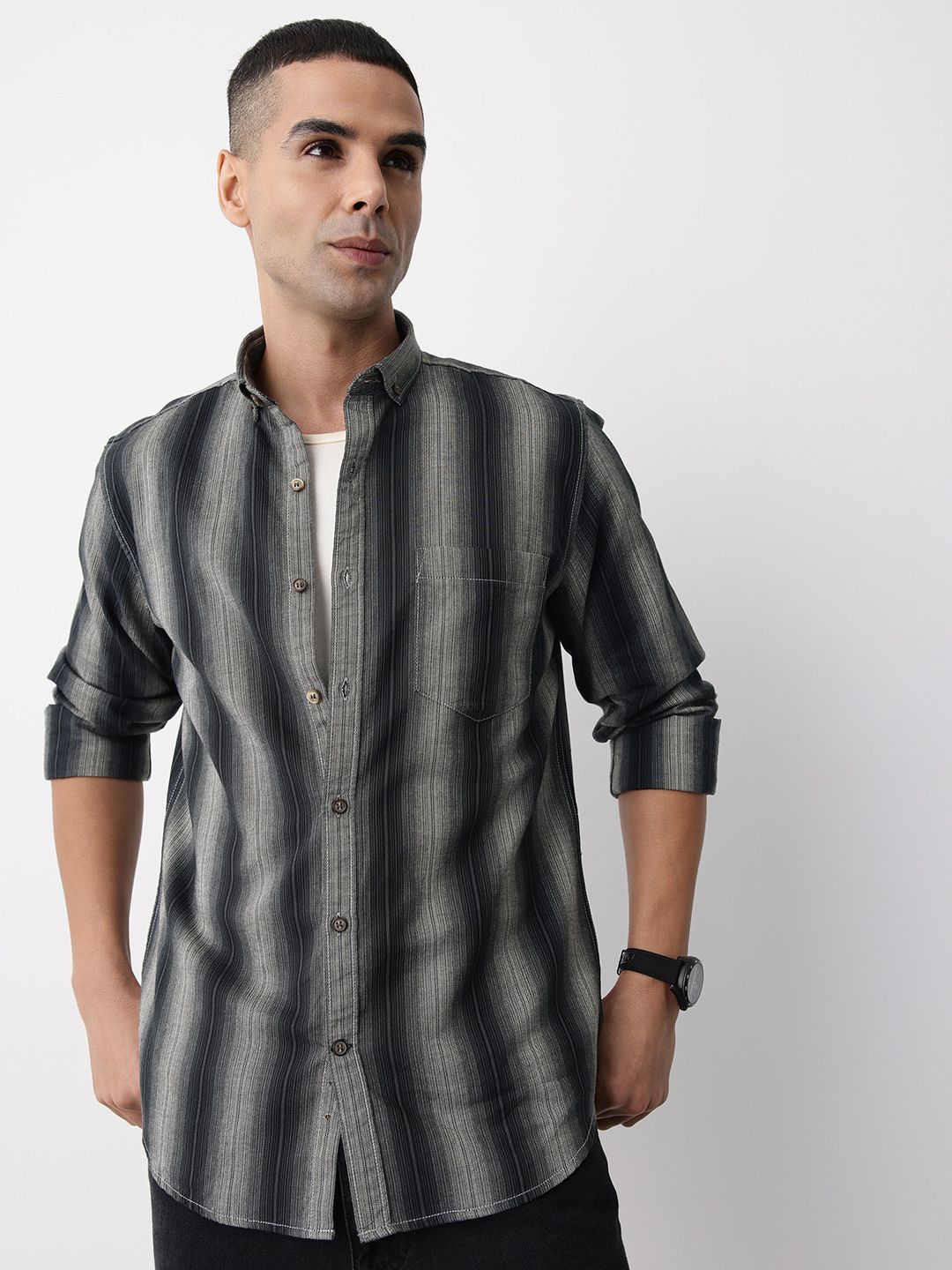 Mast & Harbour Striped Pure Cotton Casual Shirt