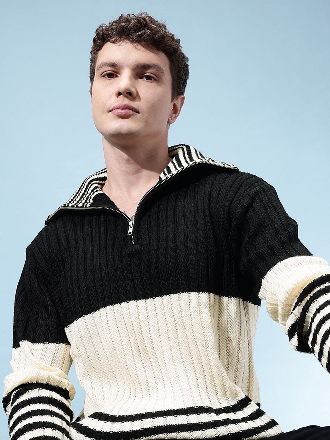 glitchez Mock Collar Colourblocked Relaxed Pullover