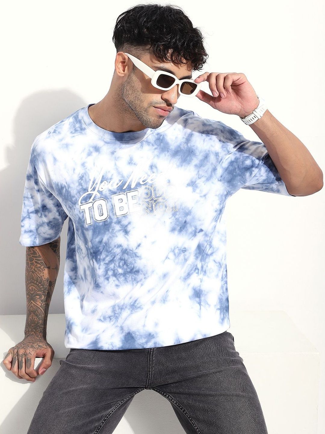 Difference of Opinion Men Tie and Dye Round Neck Oversized T-shirt