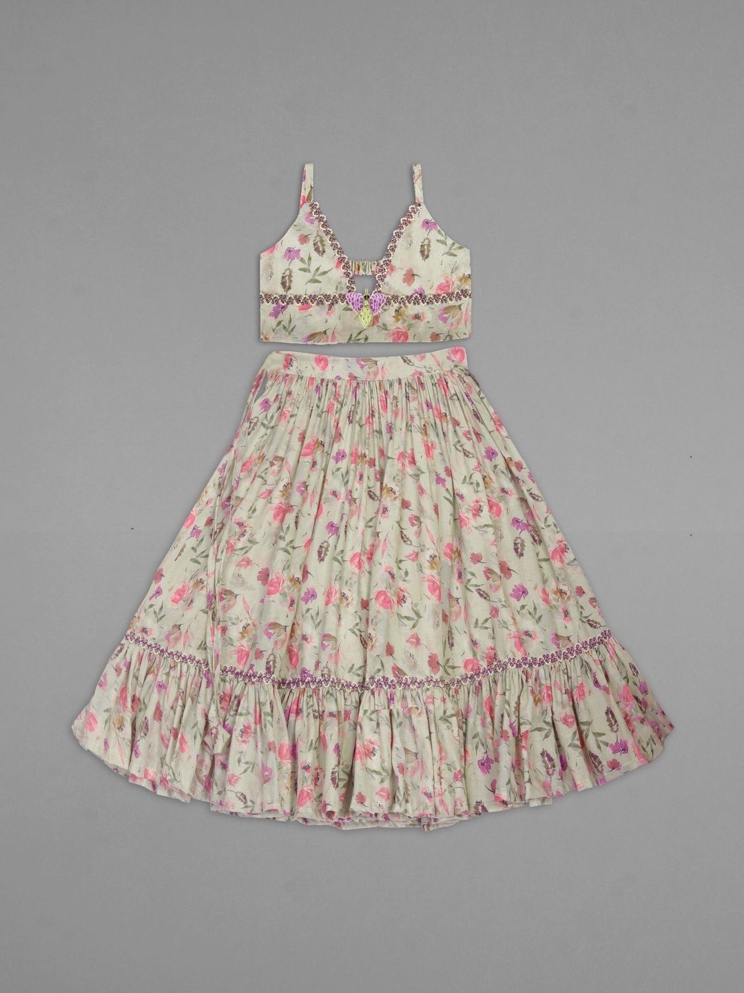 IRSIA Girls Printed Beads and Stones Ready to Wear Lehenga &