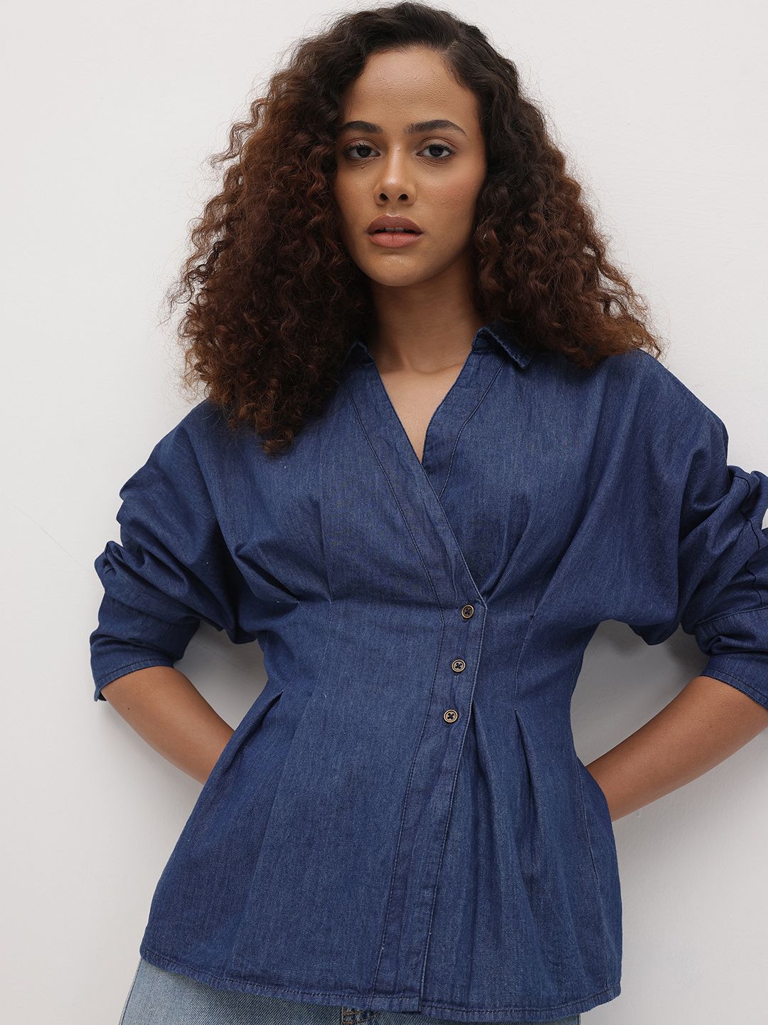 Roadster The Roadster Life Co. Women Pure Cotton Wrap Style Denim Shirt