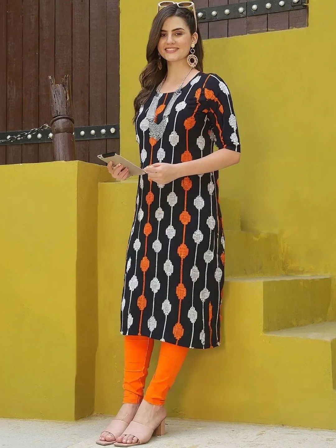 arangya Pack Of 3 Women Geometric Printed Crepe Kurta
