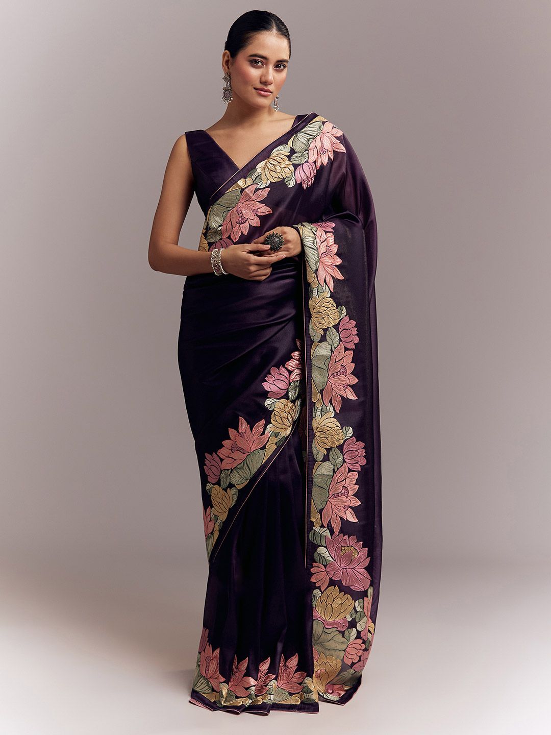 KALKI Fashion KALKI Fashion Floral Embroidered Silk Blend Heavy Work Saree