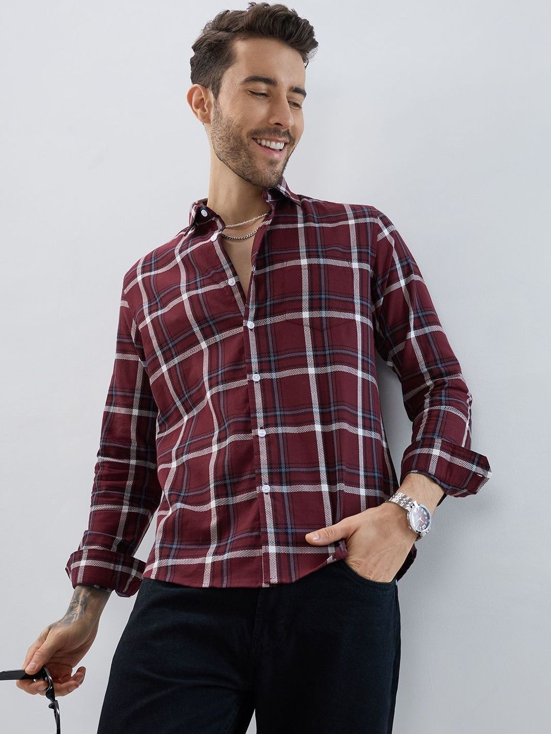VASTRADO Men Classic Slim Fit Tartan Checks Checked Casual Shirt