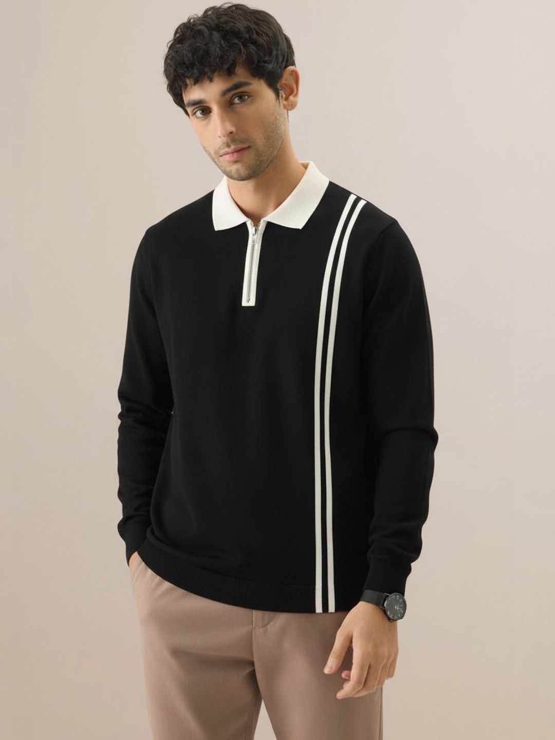 Try This Men Striped Polo Collar 1 T-shirt