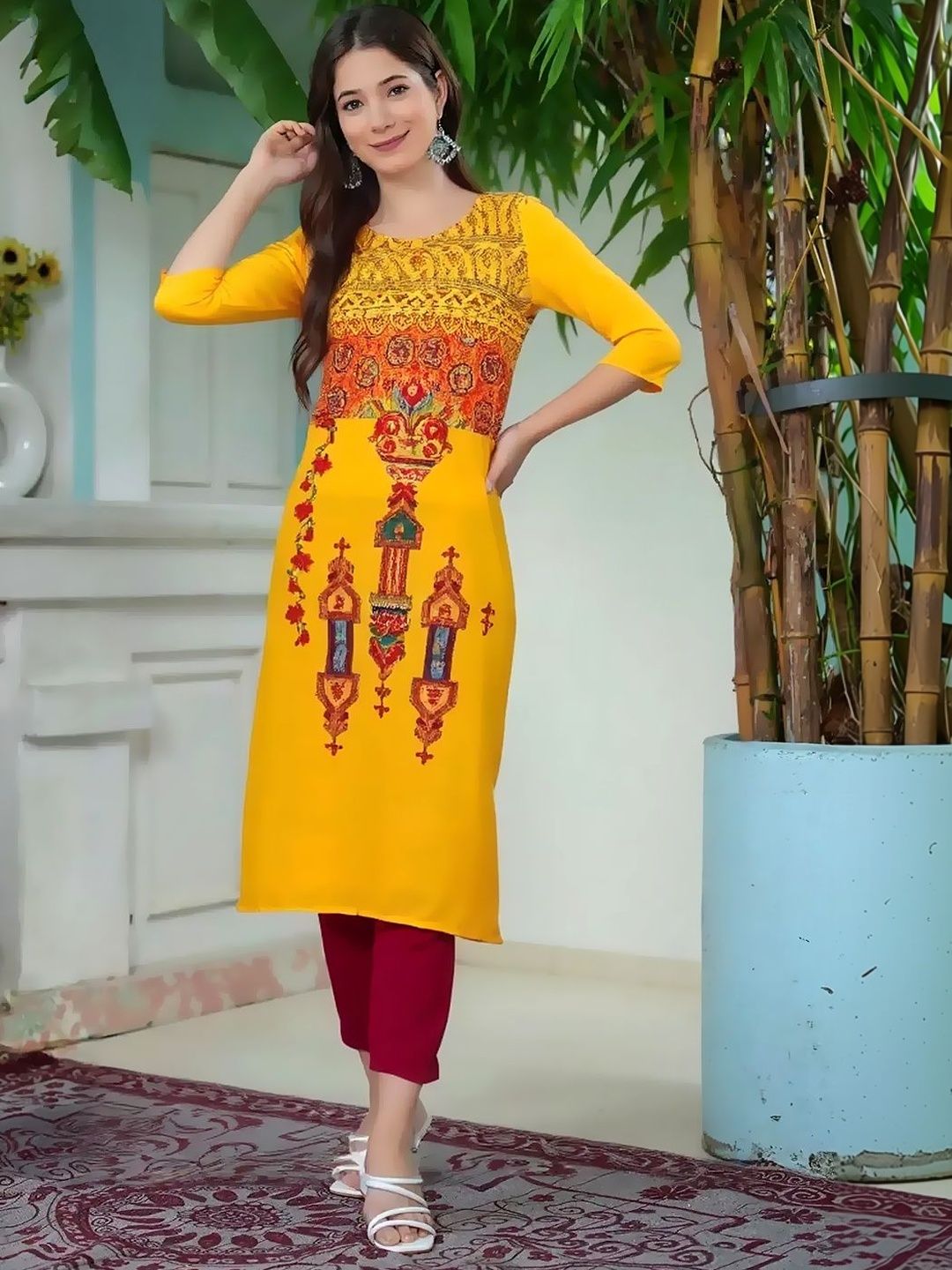 arangya Pack Of 3 Women Ethnic Motifs Printed Indie Prints Crepe Kurta