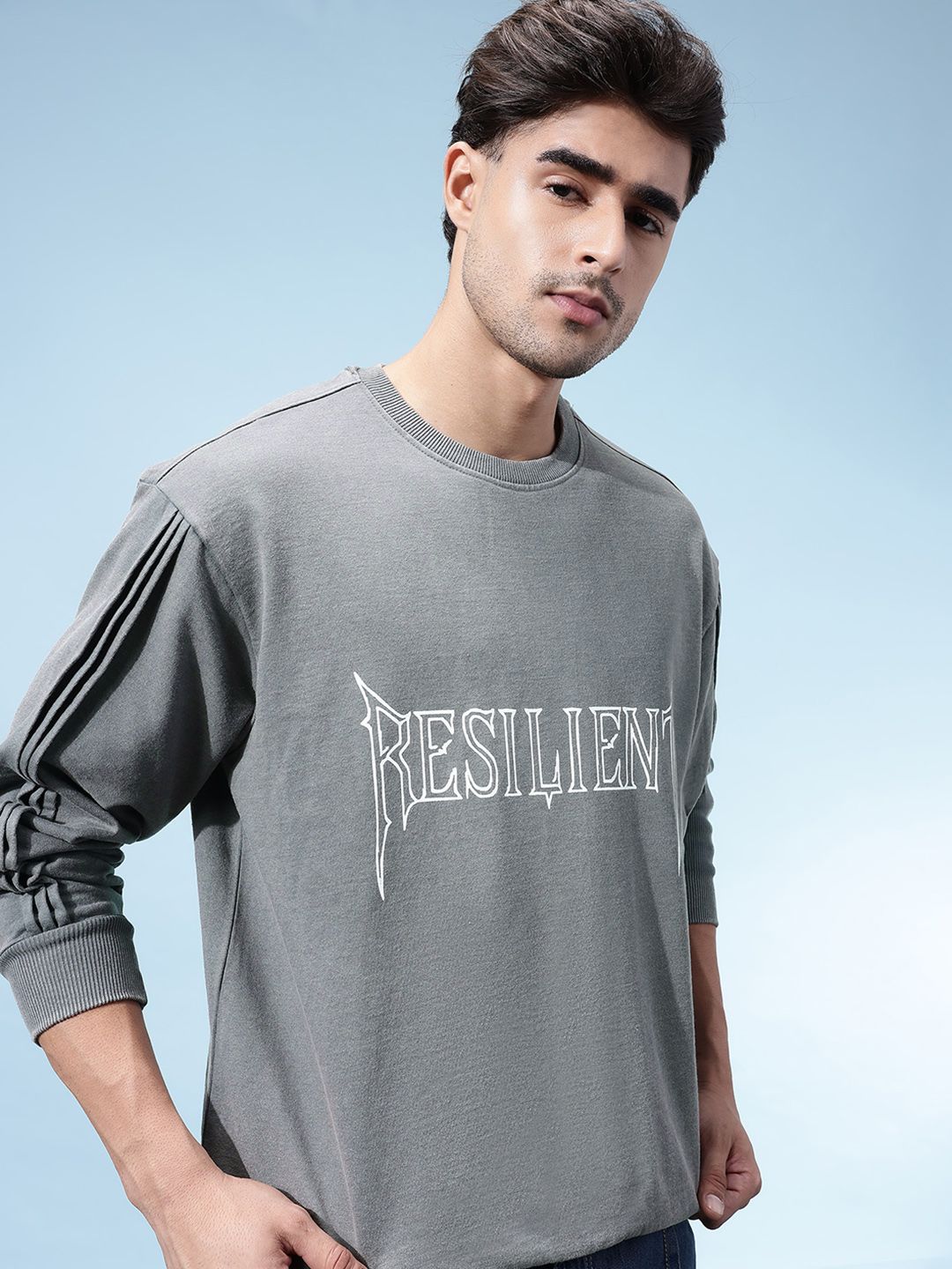 glitchez Typography Printed Pleated Detail Sweatshirt