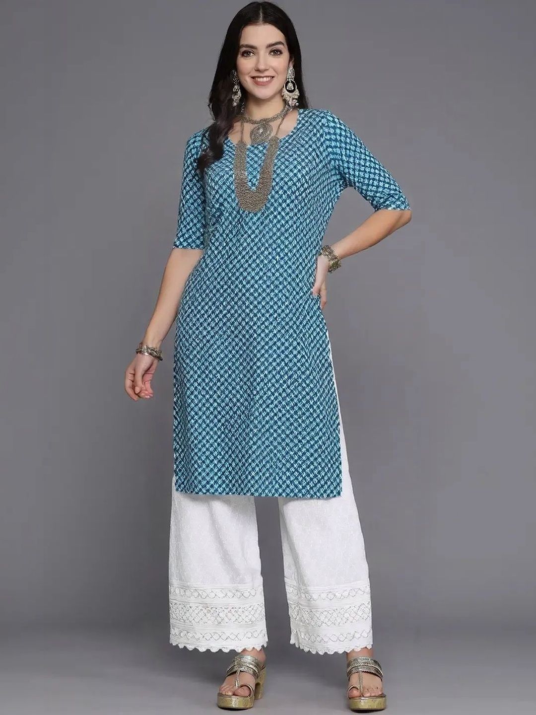 arangya Women Pack Of 3 Geometric Printed Indie Prints Crepe Kurta