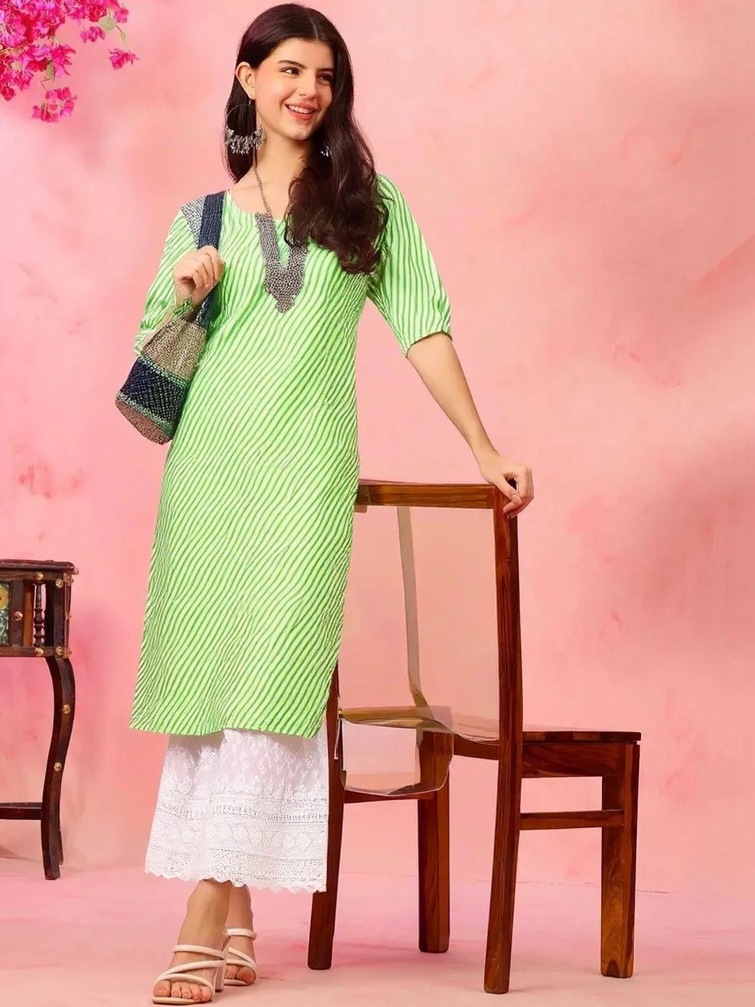 arangya Women Pack of 3 Leheriya Printed Crepe Kurta