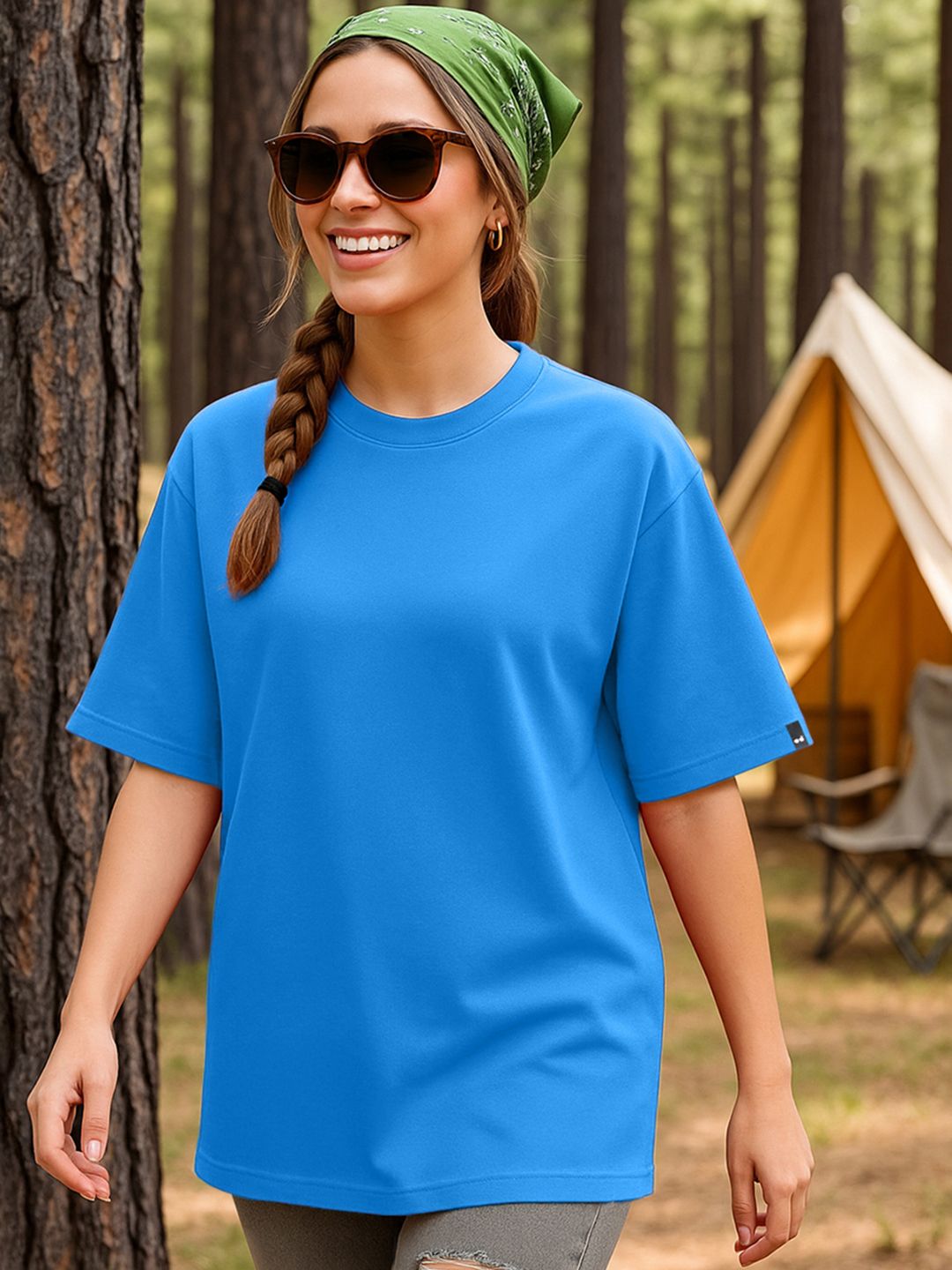 Bewakoof Women Solid Round Neck Pure Cotton Oversized T-shirt